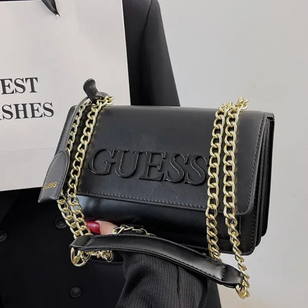 (NEW) Black Leather Guess Crossbody Bag